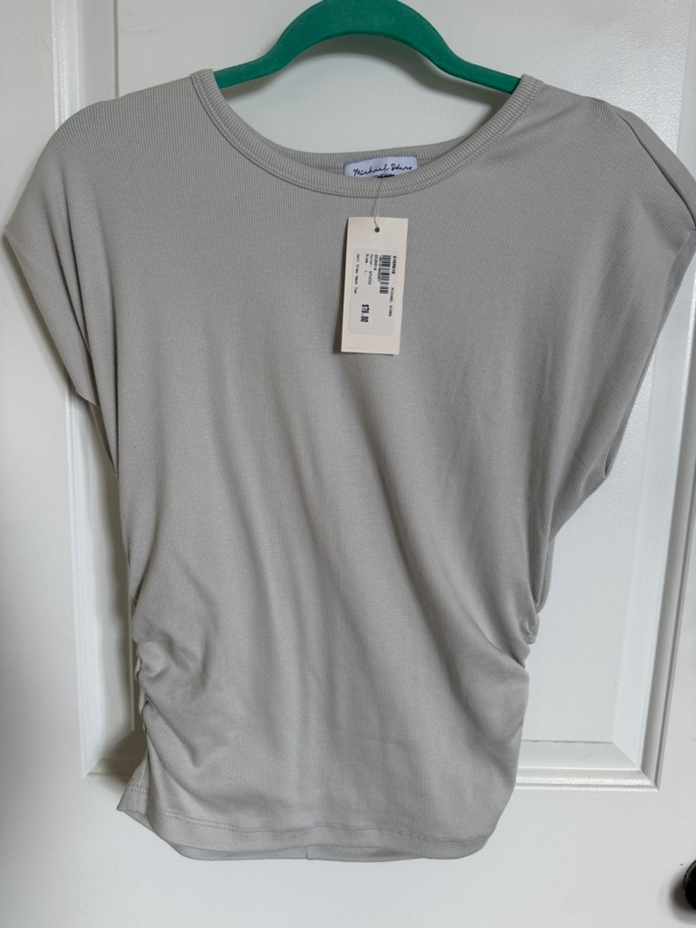 Michael Stars Taupe Short Sleeve Side-Ruch Tee